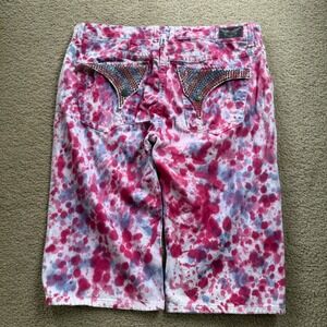 Robin's Jean Splatter Denim Shorts 38 Pink Blue Tie Dye Paint Drop Streetwear